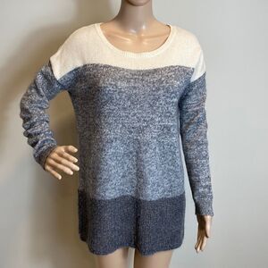 Leo & Sage scoop neck color block wool cashmere pullover sweater